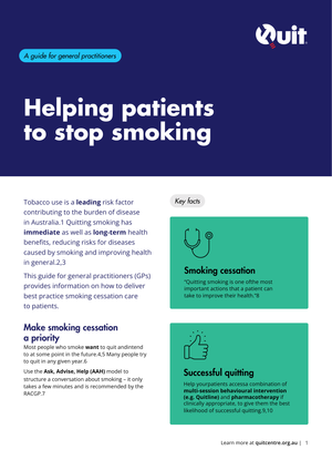 Thumbnail GP guide Helping Patients to stop smoking v2